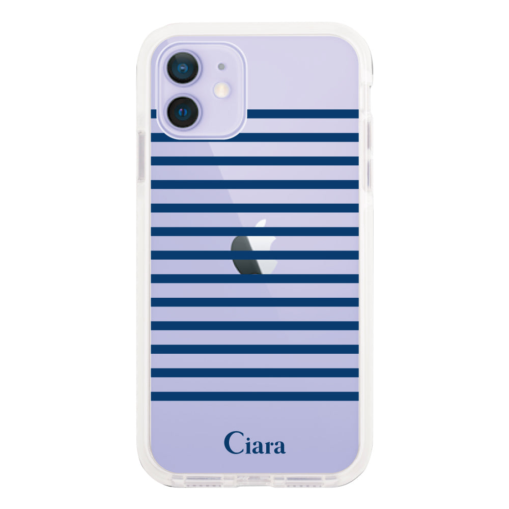 iPhone12/12Pro クッションバンパー 耐衝撃クリアケース ボーダー ブルー