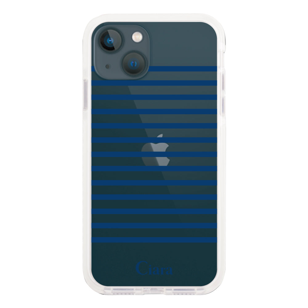 iPhone13mini クッションバンパー 耐衝撃クリアケース ボーダー ブルー