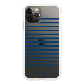 iPhoneX/XS クッションバンパー 耐衝撃クリアケース ボーダー ブルー