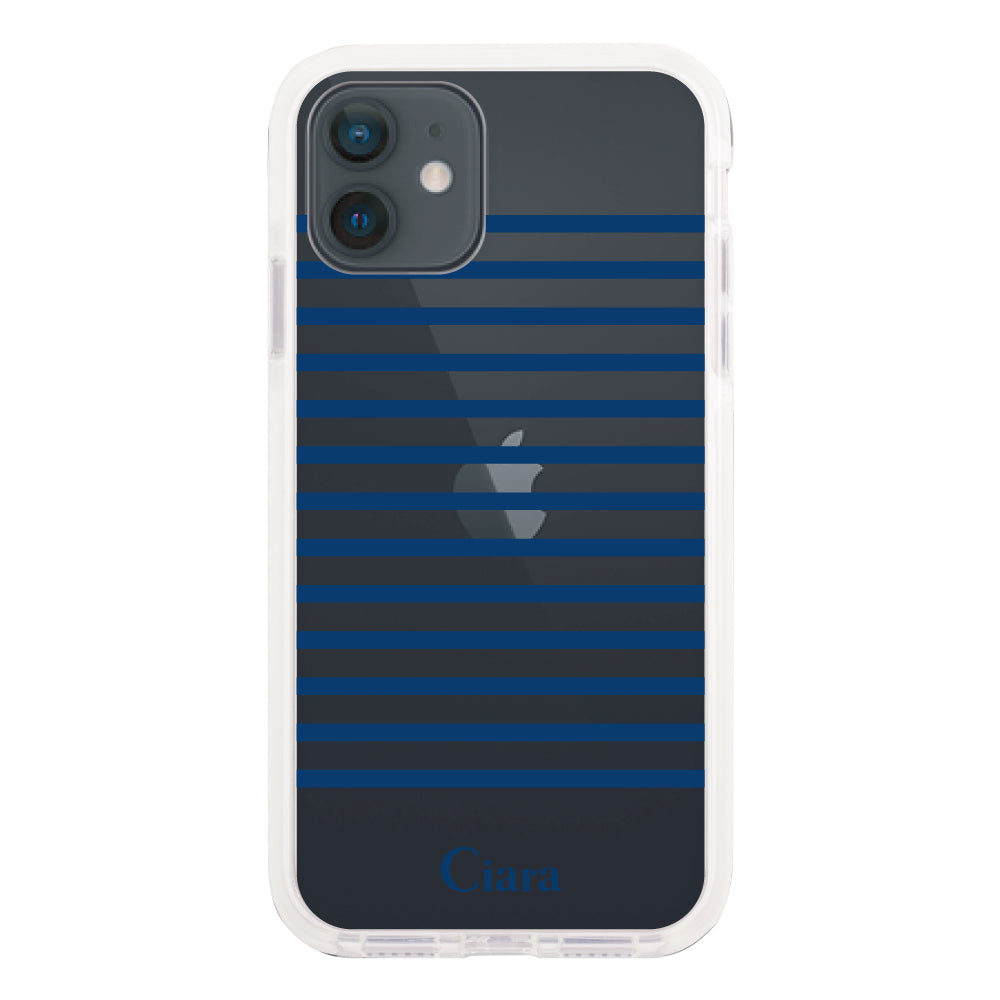 iPhoneXR クッションバンパー 耐衝撃クリアケース ボーダー ブルー