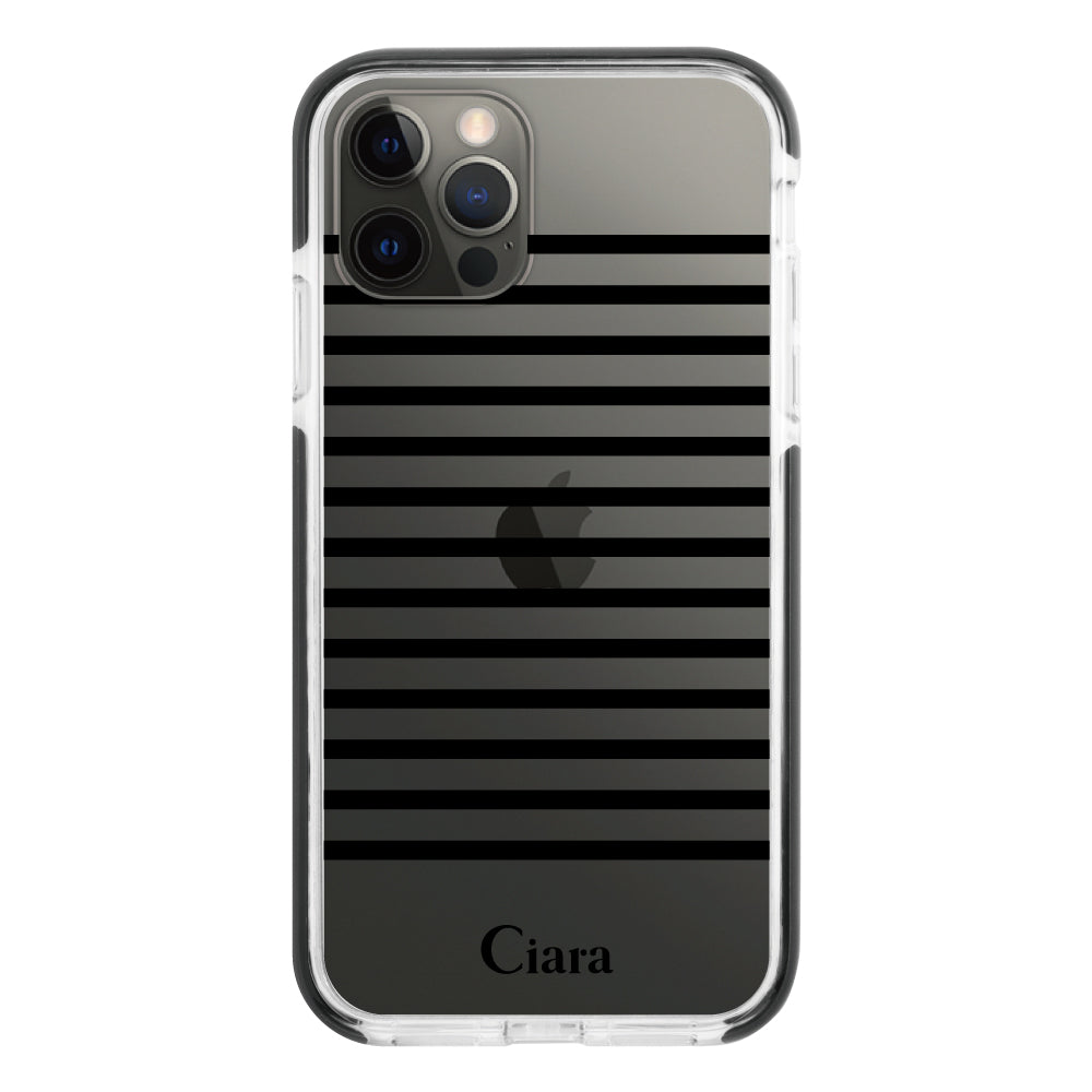 iPhoneX/XS クッションバンパー 耐衝撃クリアケース ボーダー ブラック