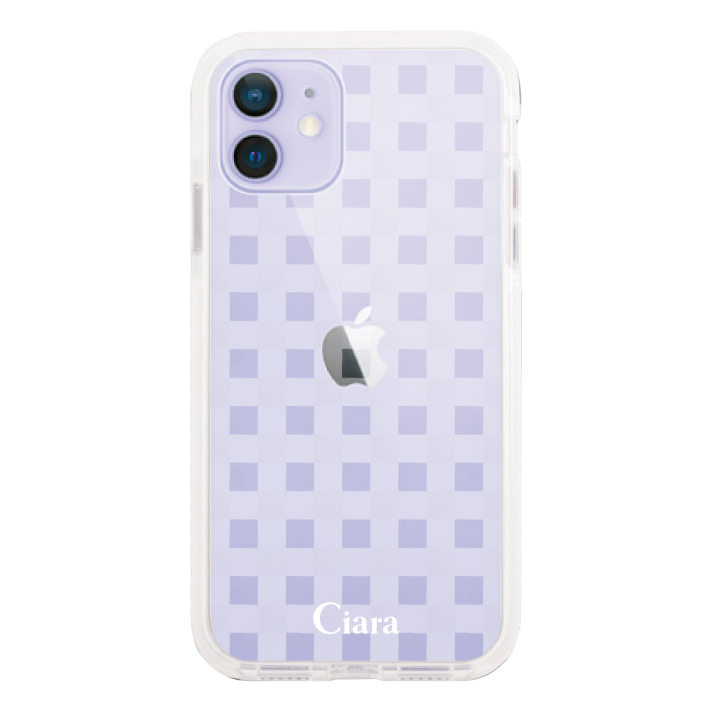 iPhone12/12Pro クッションバンパー 耐衝撃クリアケース ギンガム ホワイト