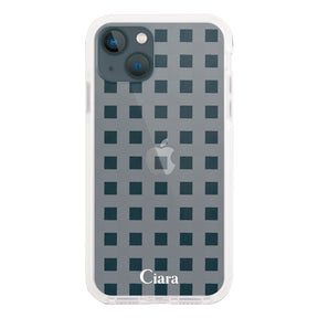 iPhone13mini クッションバンパー 耐衝撃クリアケース ギンガム ホワイト