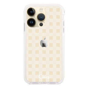 iPhone14Pro クッションバンパー 耐衝撃クリアケース ギンガム ホワイト