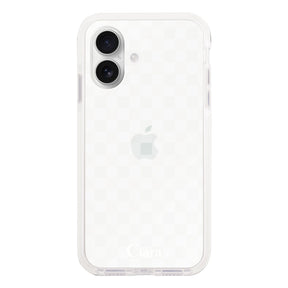 iPhone16 クッションバンパー 耐衝撃クリアケース ギンガム ホワイト