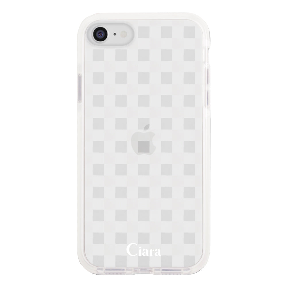 iPhone7/8/SE2/SE3 クッションバンパー 耐衝撃クリアケース ギンガム ホワイト
