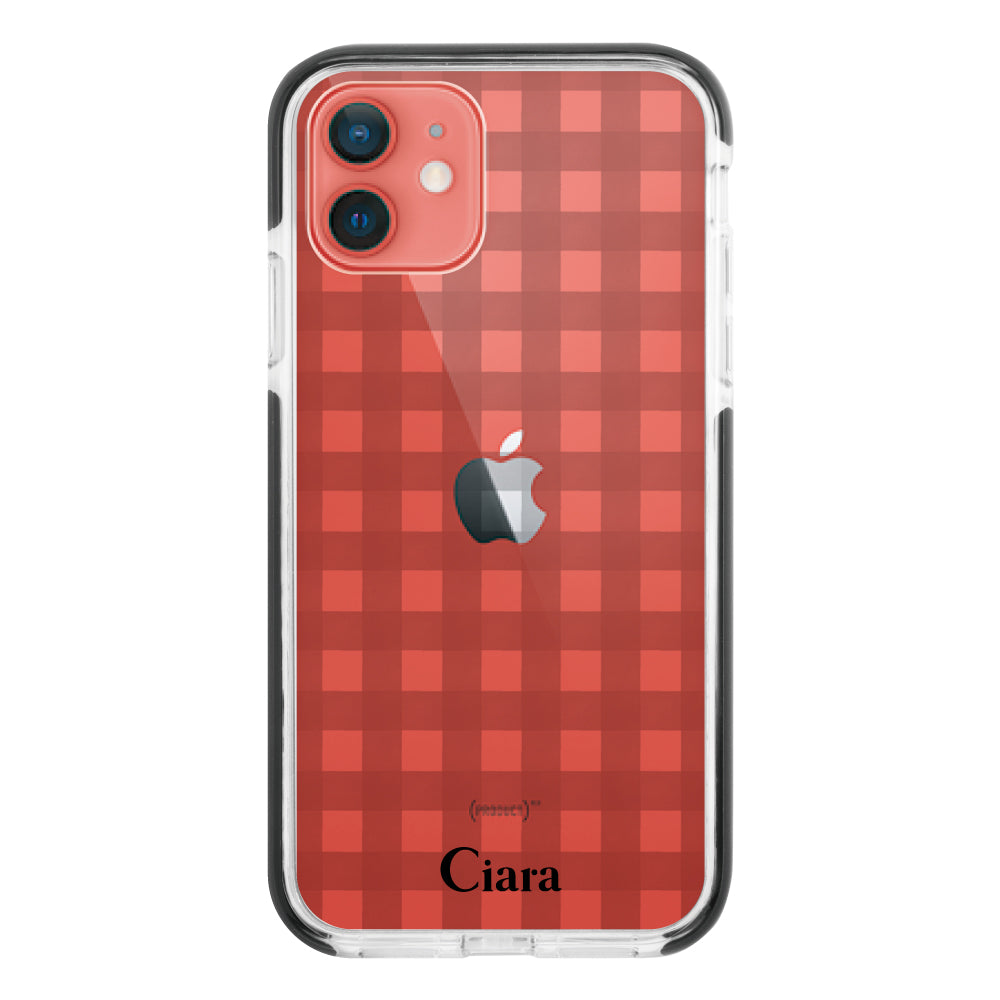 iPhone11 クッションバンパー 耐衝撃クリアケース ギンガム ブラック