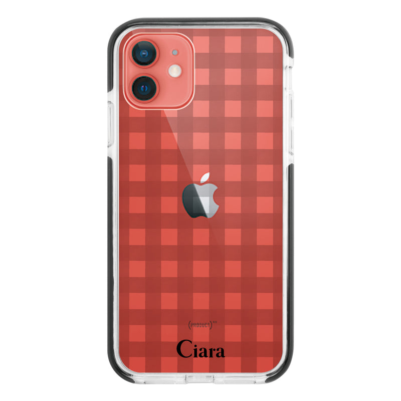 iPhoneケース クッションバンパー 耐衝撃クリアケース ギンガム