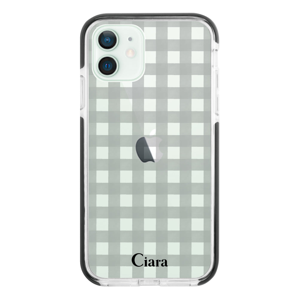 iPhone12mini クッションバンパー 耐衝撃クリアケース ギンガム ブラック