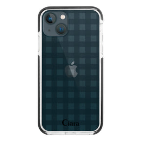 iPhone13mini クッションバンパー 耐衝撃クリアケース ギンガム ブラック