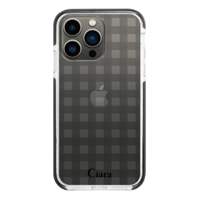 iPhoneケース クッションバンパー 耐衝撃クリアケース ギンガム