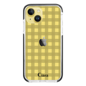 iPhone14Plus クッションバンパー 耐衝撃クリアケース ギンガム ブラック