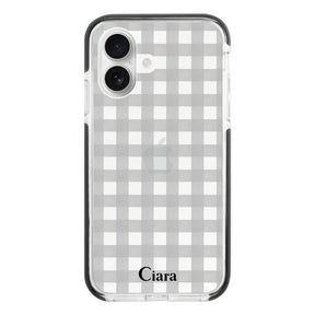 iPhone16 クッションバンパー 耐衝撃クリアケース ギンガム ブラック