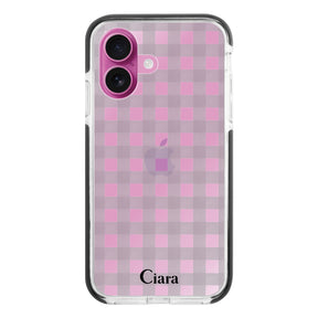 iPhone16Plus クッションバンパー 耐衝撃クリアケース ギンガム ブラック