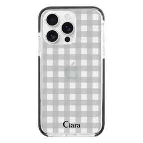 iPhone16ProMax クッションバンパー 耐衝撃クリアケース ギンガム ブラック