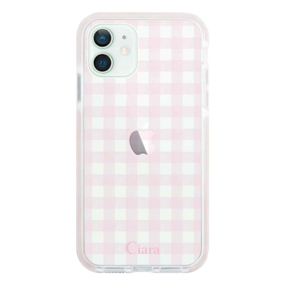 iPhone12mini クッションバンパー 耐衝撃クリアケース ギンガム ピンク