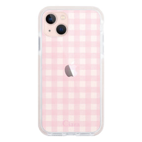 iPhone13 クッションバンパー 耐衝撃クリアケース ギンガム ピンク