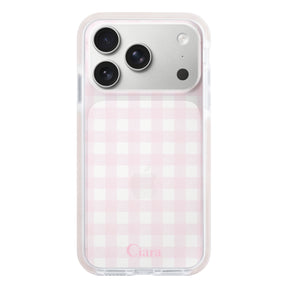 iPhone17Pro クッションバンパー 耐衝撃クリアケース ギンガム ピンク