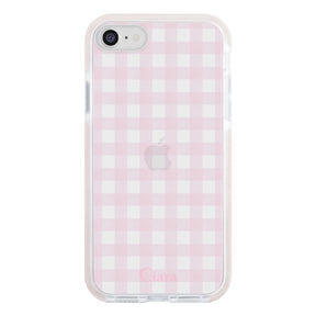 iPhone7Plus/8Plus クッションバンパー 耐衝撃クリアケース ギンガム ピンク