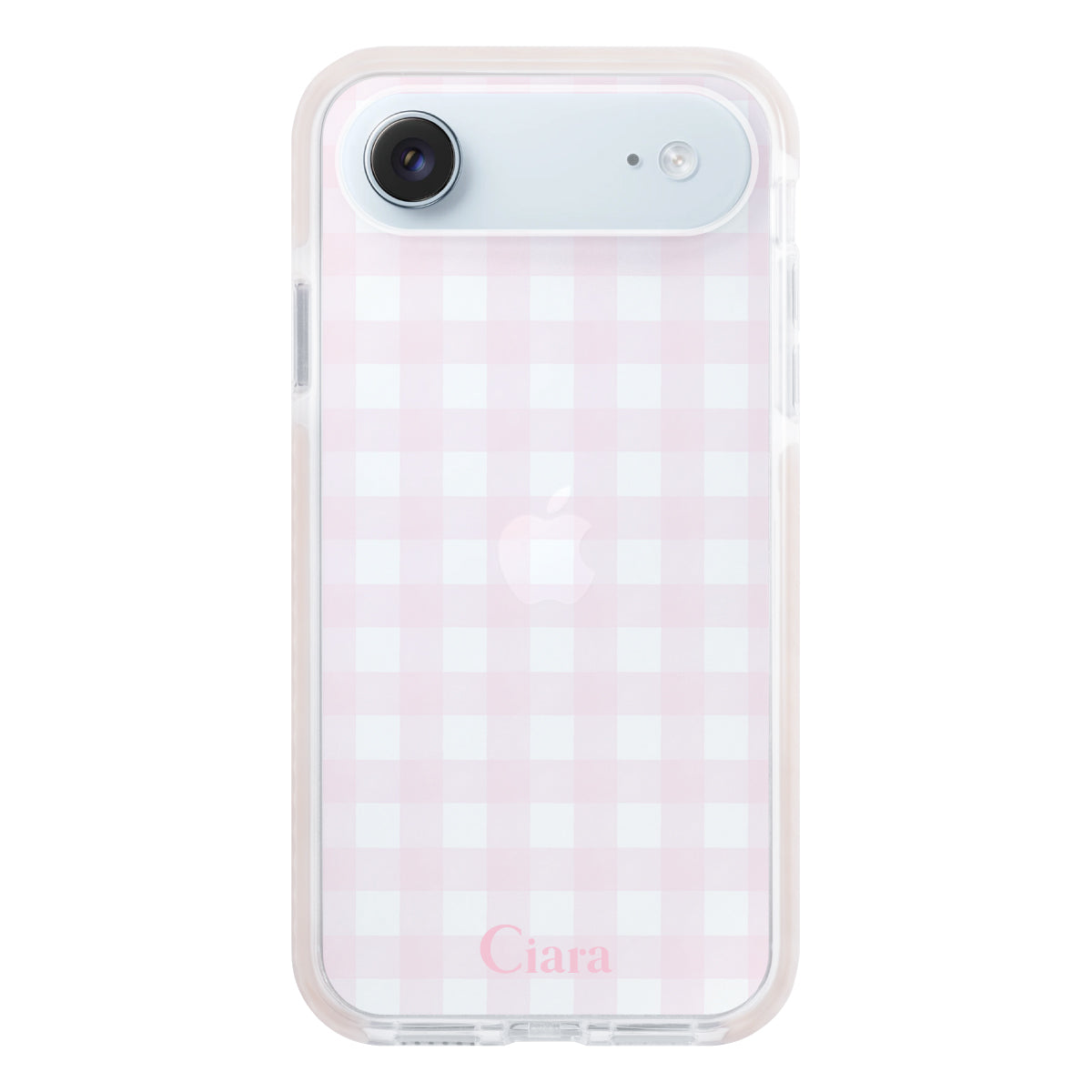 iPhoneAir クッションバンパー 耐衝撃クリアケース ギンガム ピンク