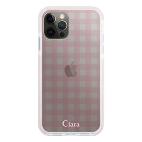 iPhoneX/XS クッションバンパー 耐衝撃クリアケース ギンガム ピンク