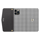 iPhone13Proケース 手帳型カード収納レザーケース ギンガム ブラック