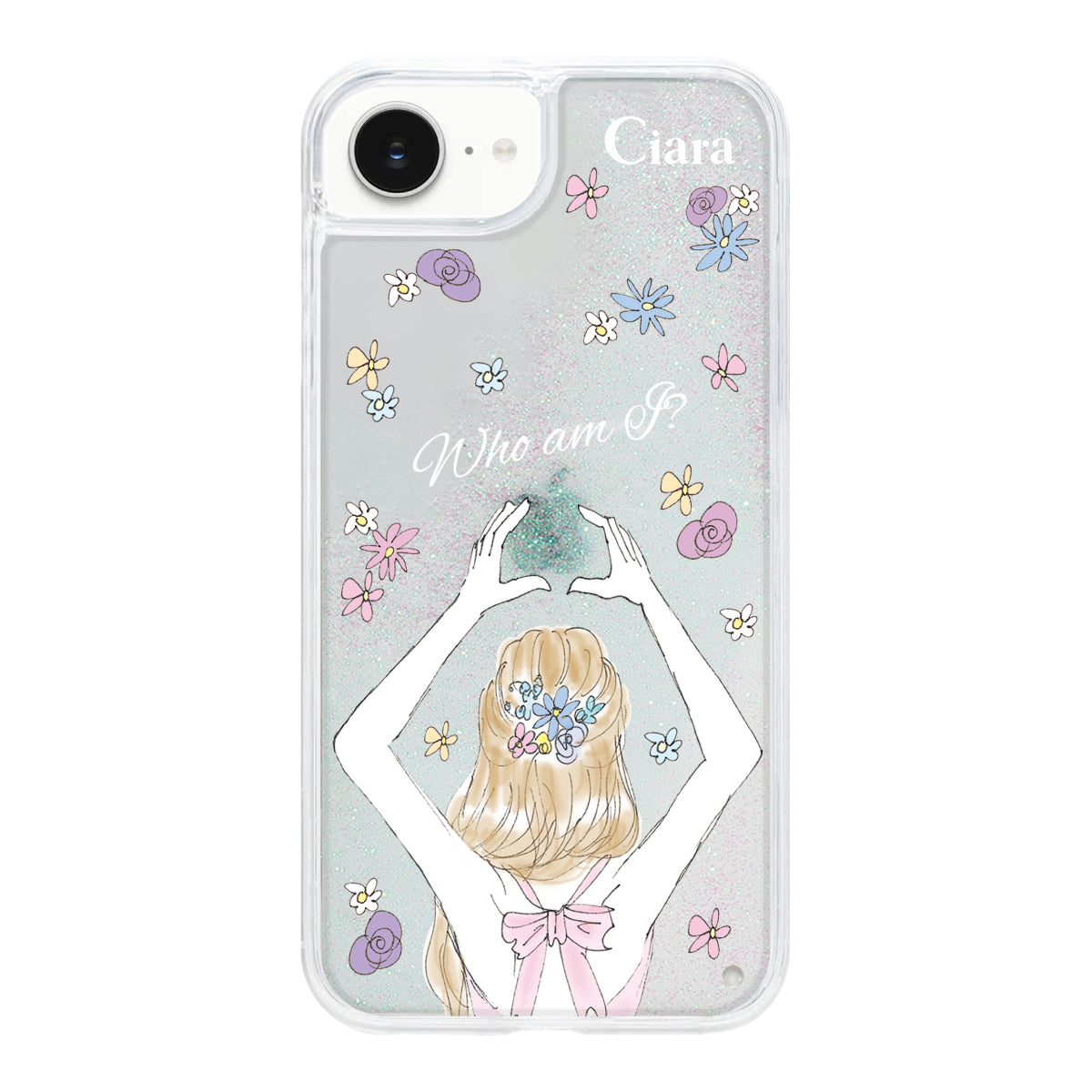 iPhone16e グリッター オイルクリアケース バックショット ピンク