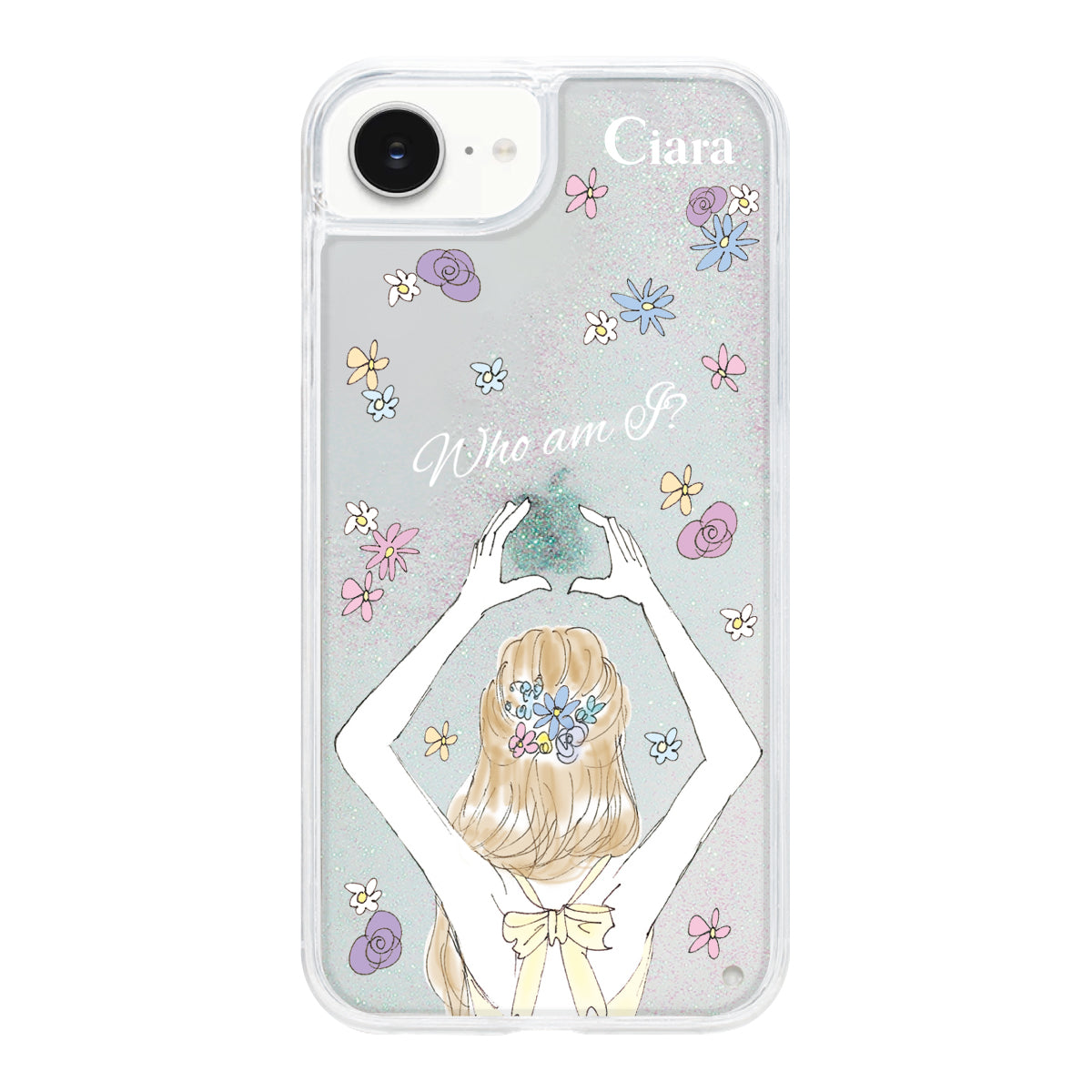 iPhone16e グリッター オイルクリアケース バックショット イエロー