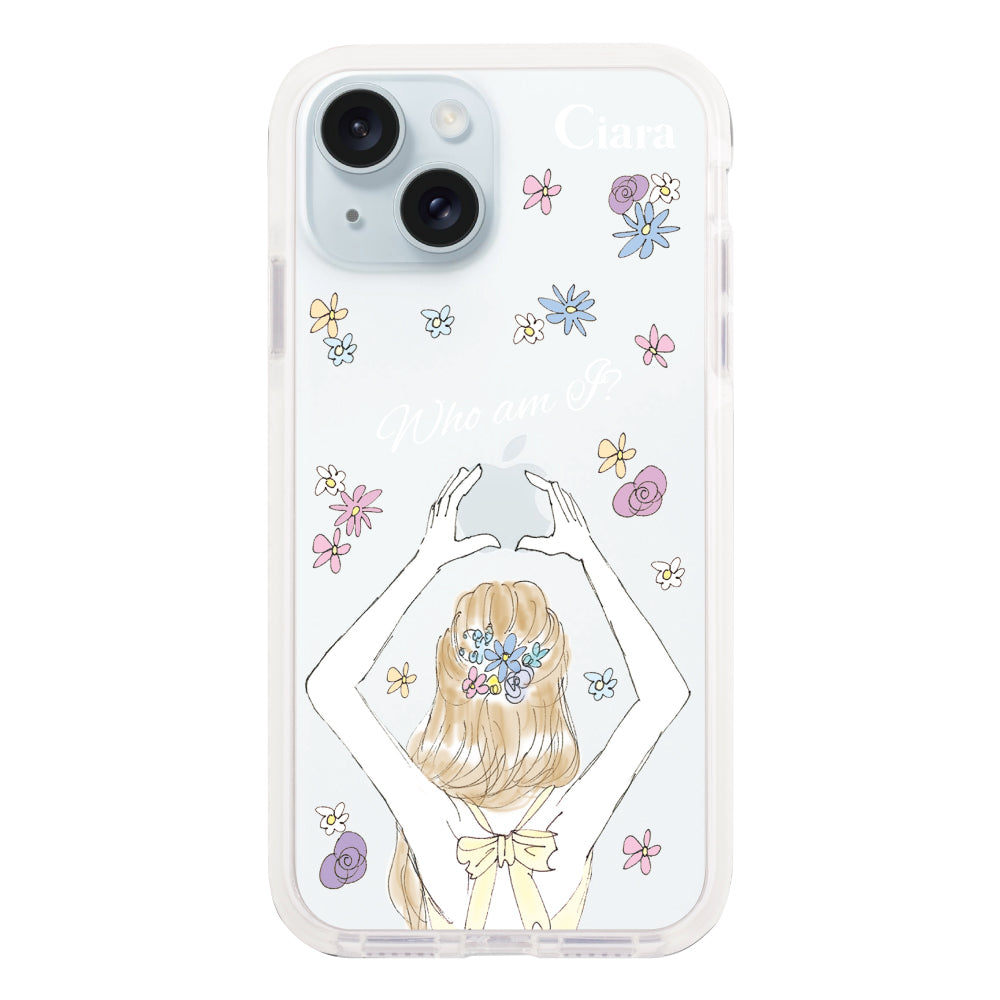 iPhone15Plus クッションバンパー 耐衝撃クリアケース バックショット イエロー