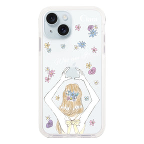 iPhone15Plus クッションバンパー 耐衝撃クリアケース バックショット イエロー