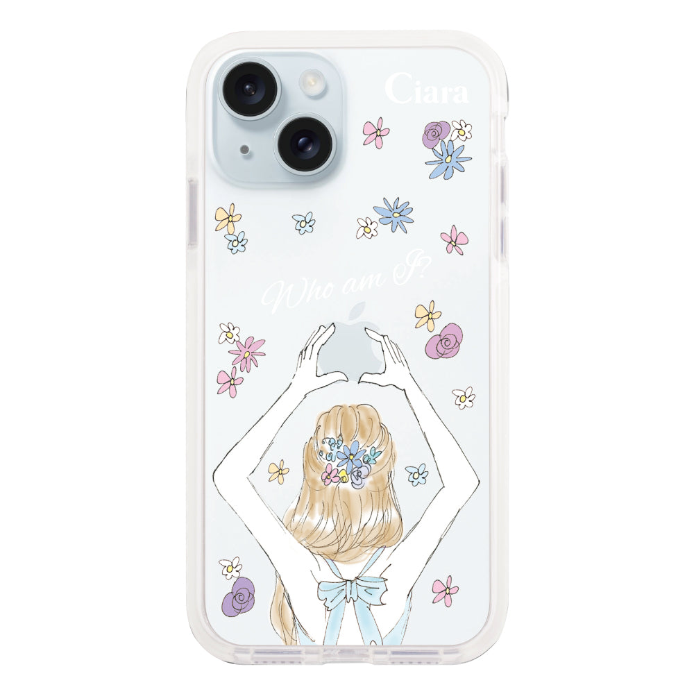 iPhone15Plus クッションバンパー 耐衝撃クリアケース バックショット ブルー