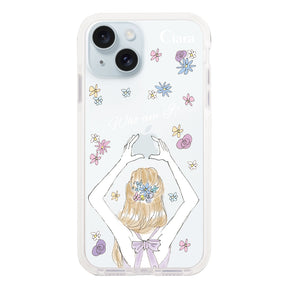 iPhone15Plus クッションバンパー 耐衝撃クリアケース バックショット パープル
