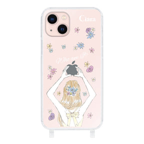 iPhone13ケース ストラップクリアケース バックショット イエロー
