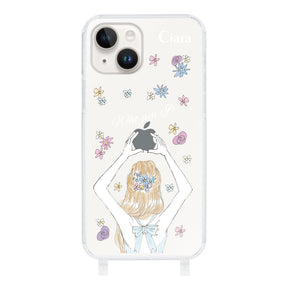 iPhone14ケース ストラップクリアケース バックショット ブルー