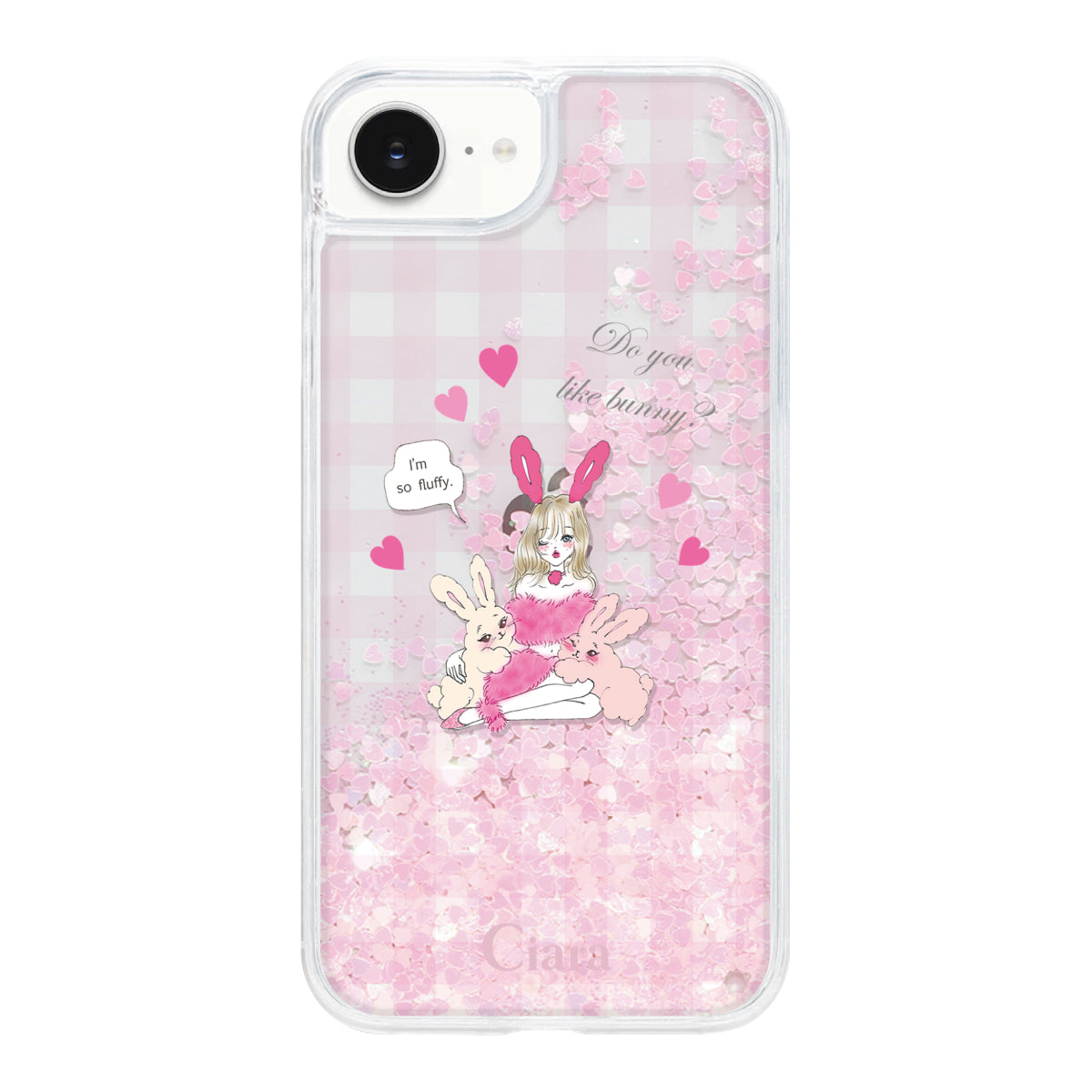 iPhone16e グリッター オイルクリアケース バニーガール ピンク