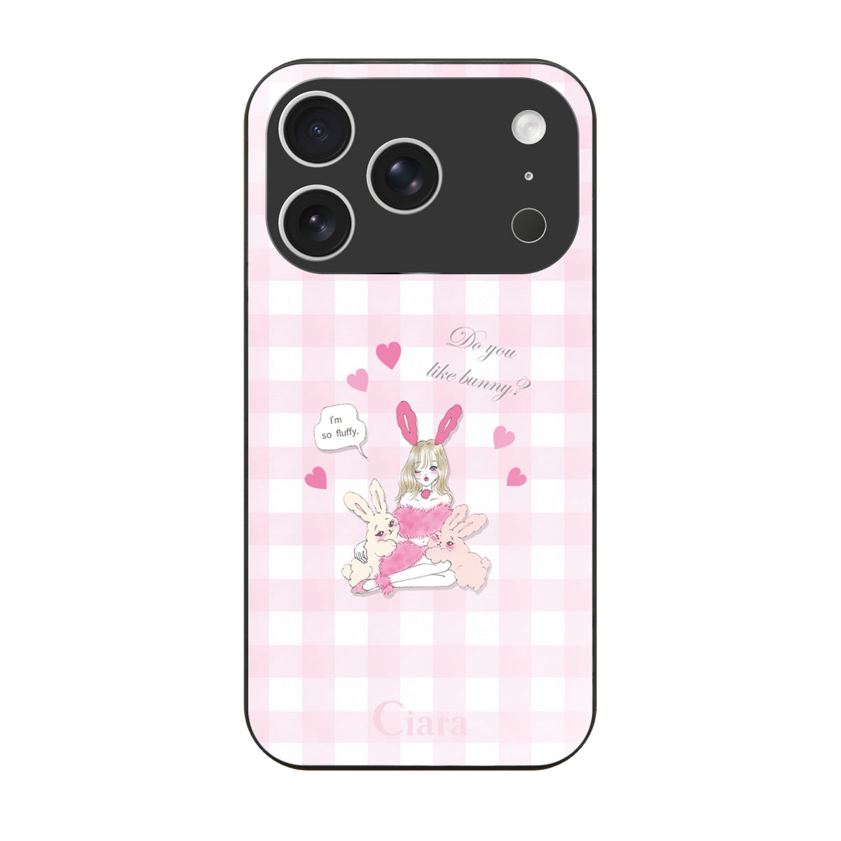 iPhone17Pro ガラス 強化ガラスケース バニーガール ピンクチェック