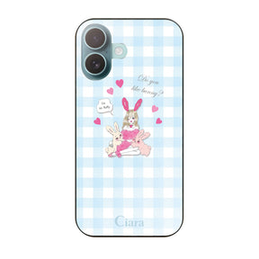 iPhone16Plus ガラス 強化ガラスケース バニーガール ブルーチェック