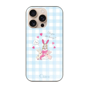 iPhone16Pro ガラス 強化ガラスケース バニーガール ブルーチェック