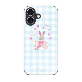 iPhone17 ガラス 強化ガラスケース バニーガール ブルーチェック