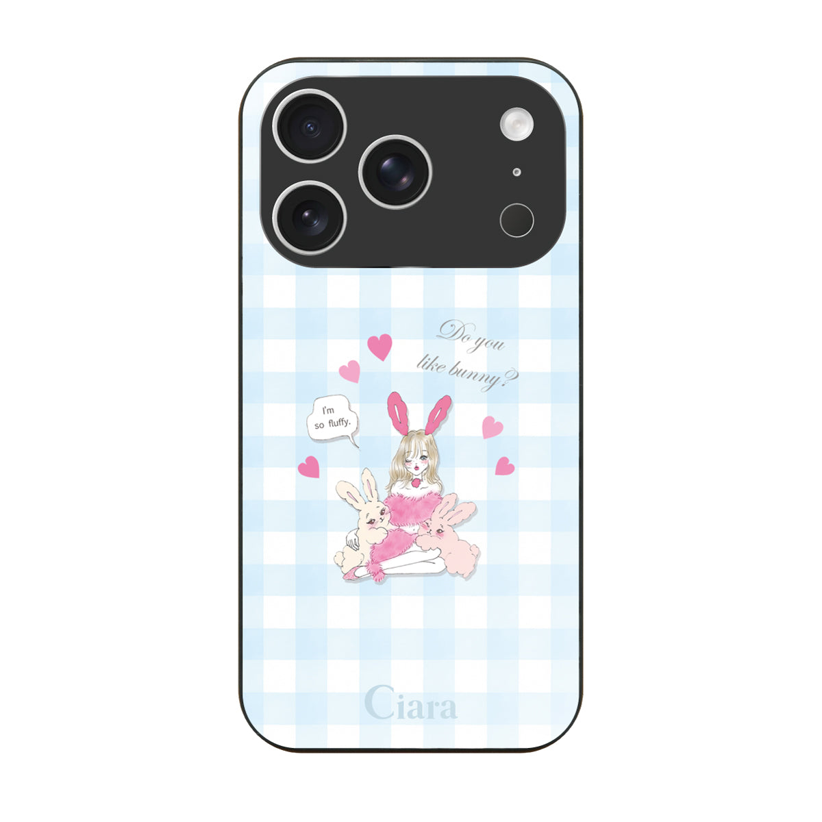 iPhone17Pro ガラス 強化ガラスケース バニーガール ブルーチェック