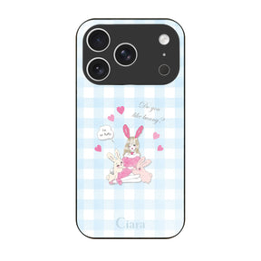 iPhone17Pro ガラス 強化ガラスケース バニーガール ブルーチェック