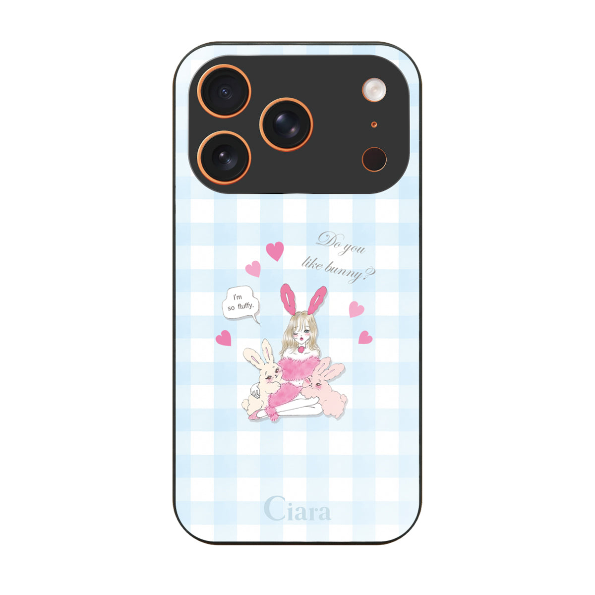 iPhone17ProMax ガラス 強化ガラスケース バニーガール ブルーチェック