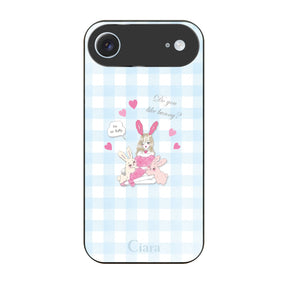iPhoneAir ガラス 強化ガラスケース バニーガール ブルーチェック
