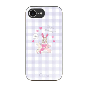 iPhone16e ガラス 強化ガラスケース バニーガール パープルチェック