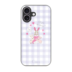 iPhone17 ガラス 強化ガラスケース バニーガール パープルチェック