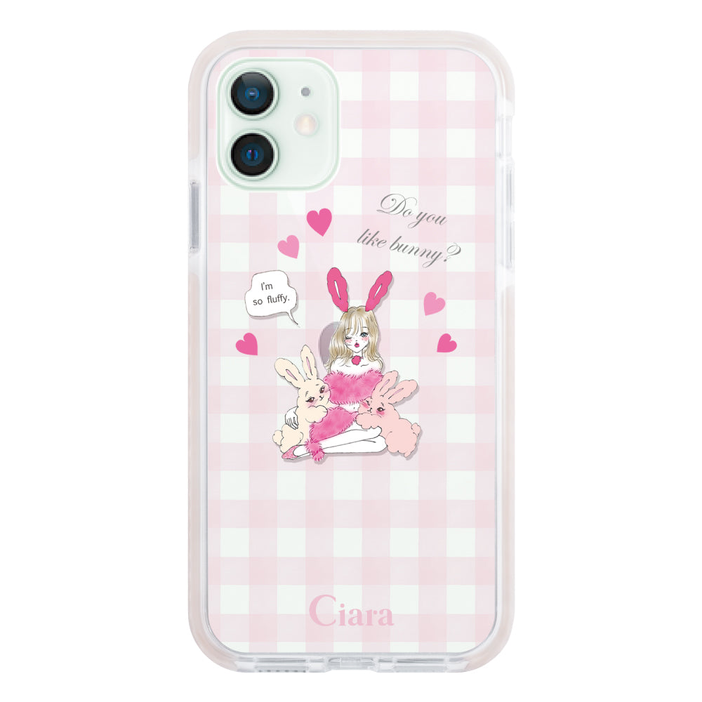 iPhone12mini クッションバンパー 耐衝撃クリアケース バニーガール ピンク