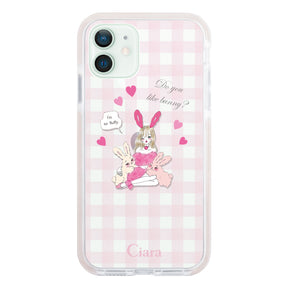 iPhone12mini クッションバンパー 耐衝撃クリアケース バニーガール ピンク