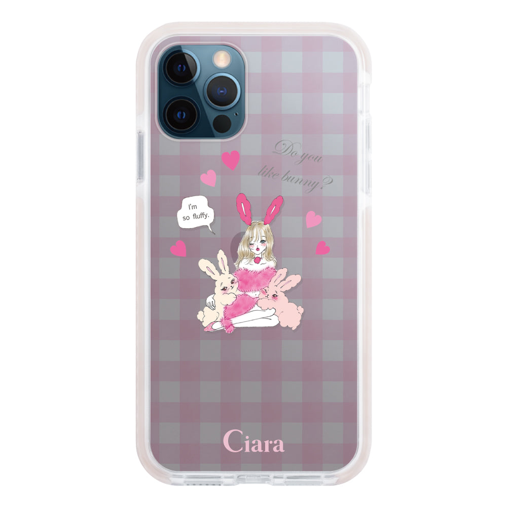iPhone12ProMax クッションバンパー 耐衝撃クリアケース バニーガール ピンク