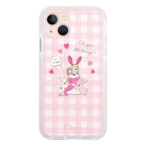 iPhone13 クッションバンパー 耐衝撃クリアケース バニーガール ピンク