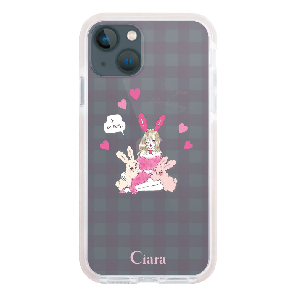 iPhone13mini クッションバンパー 耐衝撃クリアケース バニーガール ピンク